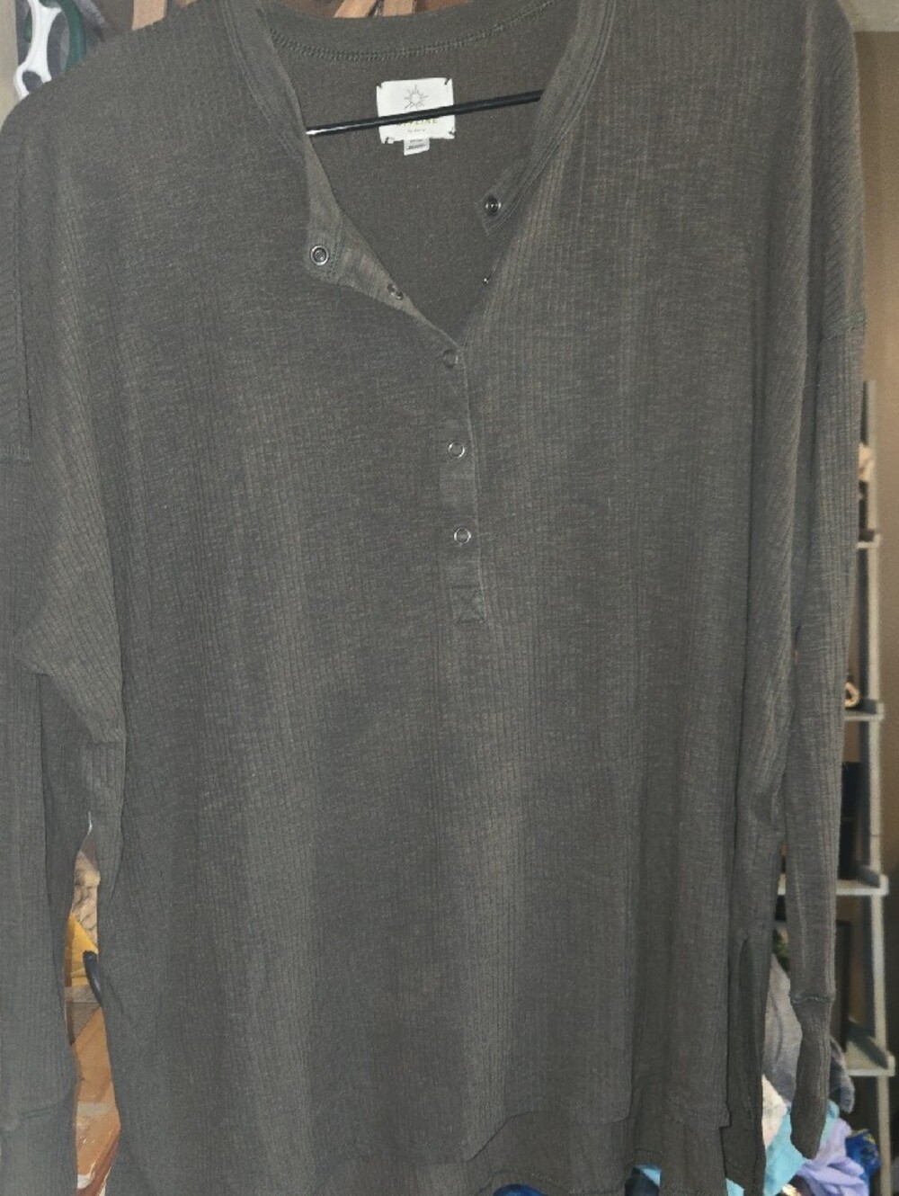 aerie OFFLINE Olive Ribbed Henley Top